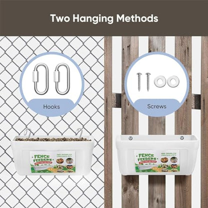 4 Pack Goat Feeders Hanging, 4.5 Quart Chicken Feeder, Rabbit Feeders, with Clips Hanging Fence Feeders, Feed Buckets for Horses, Duck Feeder, Chicken Water Feeder, Poultry Feeding Trough - color: white