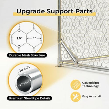 10' x 10' Walk-in Metal Chicken Coop, Spire Shaped Large Poultry Cage for 10-15 Chickens, Heavy Duty Galvanized Steel Outdoor Run Pen with Waterproof & Anti-UV Cover for Ducks, Rabbits (100 Sq.Ft) - size: 118.0"L x 118.0"W x 80.0"H