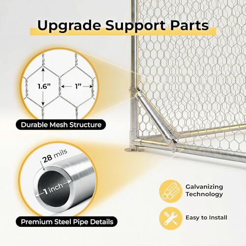 10' x 10' Walk-in Metal Chicken Coop, Spire Shaped Large Poultry Cage for 10-15 Chickens, Heavy Duty Galvanized Steel Outdoor Run Pen with Waterproof & Anti-UV Cover for Ducks, Rabbits (100 Sq.Ft) - size: 118.0"L x 118.0"W x 80.0"H