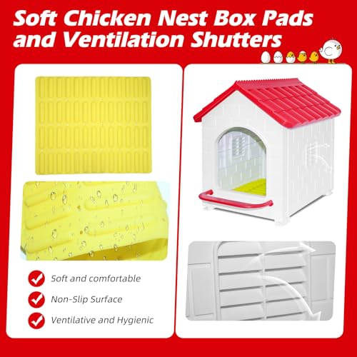 Chicken Nesting Box, Waterproof Plastic Chicken Coop with Washable Nesting Pad, Nesting Box for Hens/Ducks/Rabbits and Poultry - color: Red