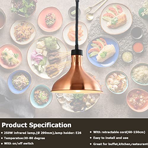 KOUDA Hanging Commercial Food Warmer Lights Telescopic Heating Lamps For Buffet Kitchen Restaurant (Bronze, Dia.29cm, Adjustable Height.60-150cm) - color: Bronze