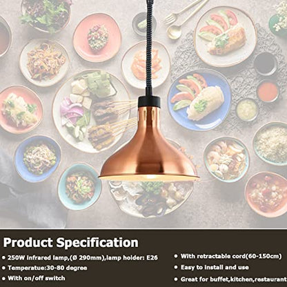 KOUDA Hanging Commercial Food Warmer Lights Telescopic Heating Lamps For Buffet Kitchen Restaurant (Bronze, Dia.29cm, Adjustable Height.60-150cm) - color: Bronze