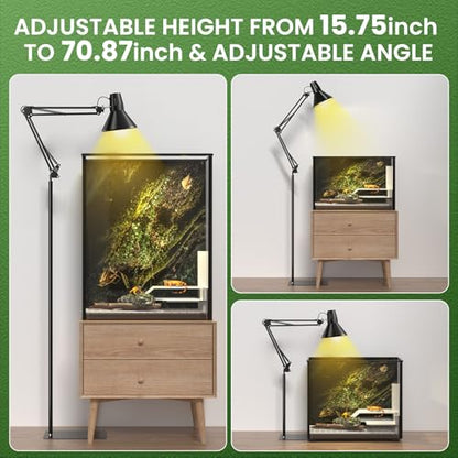 GlowUp 15.7-71 inch Reptile Heat Lamp Stand with E26 Base Reptile Light, Adjustable Heat Lamp Stand for Terrarium, Snake, Gecko, Lizard, Chicks, Fish Tank - size: With E26 Lamp Base