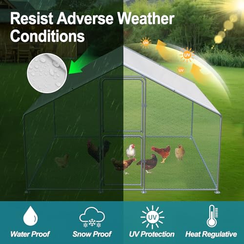 Airynee Large Chicken Coop, Chicken Coops for 10 Chickens, Chicken Runs for Yard with Water Poof & UV Resistance Cover, Spire Roof Chicken Coop Run with Double Lockable Doors for Outdoor Backyard - size: 79.2"L x 117.6"W x 79.2"H