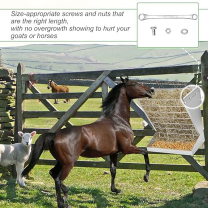 Wall Mount Hay Rack, Goat and Sheep Feeder, Hanging Feeder, Heavy Duty Galvanized Metal 2-in-1 Hay and Grain Feeders, Distance Adjustable Livestock Feeders, Hay Feeders for Goats, Sheep, Horses