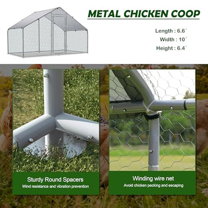 Large Metal Chicken Coop Round Top Upgrade Tri-Supporting Wire Mesh Chicken Run,Chicken Pen with Water-Resident and Anti-UV Cover,Duck Rabbit House Outdoor (Spire Roof 10’ W x 6.6’ L x 6.5’ H) - size: 120.0"L x 79.2"W x 76.8"H