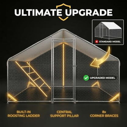Walk-in Large Metal Chicken Coop for 1-10 Chickens, 10' x 6.6' x 6.6' Heavy Duty Poultry Cage with Elevated Roosting Perch & Waterproof Cover, Reinforced Steel Outdoor Backyard Run Pen - size: 118.0"L x 80.0"W x 80.0"H