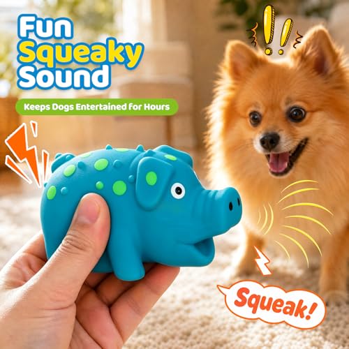 POPLAY Squeaky Latex Grunting Pig Dog Toy, 4 Inch Small Blue Prank Gifts Puppy Chew Toys Rubber Squeeze Gift for Dogs