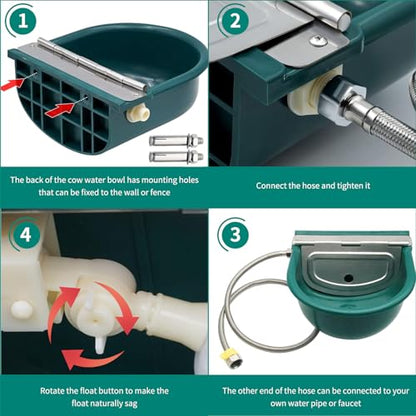 Automatic Water Bowl, Livestock Waterer for Cattle Dog Horse Goat Sheep, Outdoor Animal Drinking Water Trough Bowl with Float Valve (39.37 Inch Pipe)