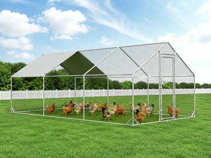 4ever2buy Metal Chicken Coop, 10x20 FT Walk-in Chicken Run Pen Poultry Cage, Water-Resistant & Anti-UV Cover, Large Chicken Coop for 18-22 Chickens - size: 236.4"L x 117.6"W x 76.8"H