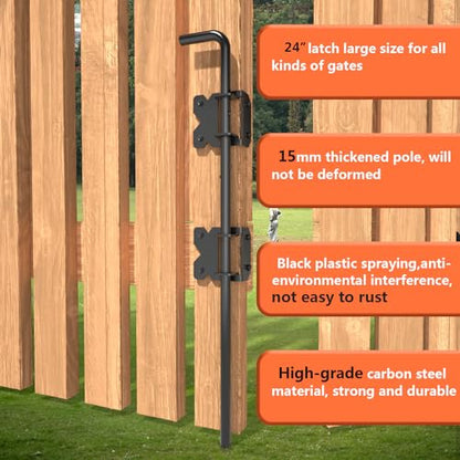 Self Closing Fence Hinges, 24" Drop Rod Cane Bolt for Gates - Easy to Install- Heavy Duty Gate Stopper Hardware for Wooden/Vinyl Fence- Safe, Secure, Sturdy, Durable