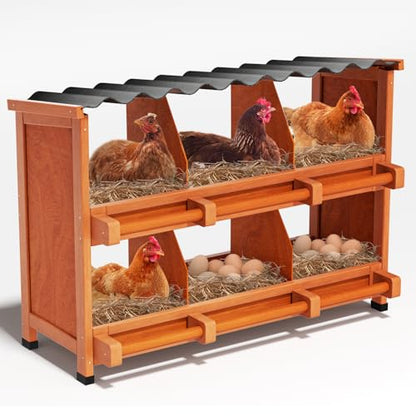 Chicken Nesting Boxes,6 Compartments Wooden Nesting Boxes for Chickens,Laying Nest Boxes for Hens Ducks Poultry Protect Eggs Chicken Coops Easy Egg Collection (6 BOXS) - size: 6 BOXS
