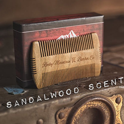 Beard Comb - Sandalwood Natural Hatchet Style for Hair - Anti-Static & No Snag, Handmade Wide & Fine Tooth Contour Brush Best for Beard & Moustache with Carrying Case Pouch
