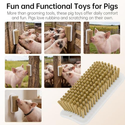 2Pcs Pig Enrichment Toys, Mini Pig Self Cleaning Brushes with Anti Slip Grip & Dual Hanging Holes, Encourages Natural Behavior and Reduces Boredom, Easy Install for Pens, Barns, Yards, Stalls