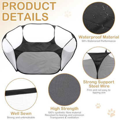 VitalCozy Hamster Playpen with Mat Small Animal Cage Tent Breathable Transparent Guinea Pig Playpen Waterproof Portable Yard Fence Mat Foldable Exercise Playpen Outdoor Indoor (Black,Star) - color: Black