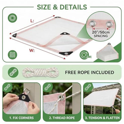 40% White Shade Cloth for Garden Plants, UV Resistant Sun Shade Netting with Grommets, Breathable HDPE Mesh Tarp Canopy Cover for Greenhouse Nursery Seedlings Patio Chicken Coop(3x16.4ft) - size: 3x16.4ft