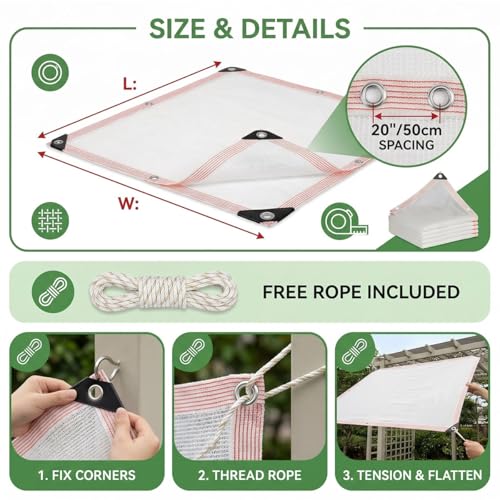 40% White Shade Cloth for Garden Plants, UV Resistant Sun Shade Netting with Grommets, Breathable HDPE Mesh Tarp Canopy Cover for Greenhouse Nursery Seedlings Patio Chicken Coop(3x6ft) - size: 3x6ft