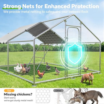 Large Metal Chicken Coop with Waterproof and UV-Resistant Cover,Chicken Run Outdoor Walk-in Cage Rabbit Duck Hen House for Yard Farm Use Spire Roof (10’ W x 9.9’ L x 6.4’ H) - size: 10x10Ft - Spire