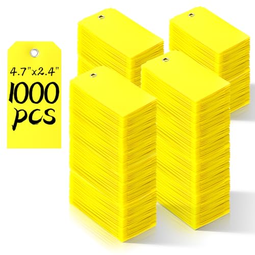 1000 Pieces 4 3/4" x 2 3/8" Plastic Shipping Tags Yellow Labeling Tags Writable Hang Tags with Reinforcement Hole Waterproof Luggage Tags for Equipment Car Parts Without Wires - color: Yellow