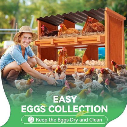 6-Compartment Chicken Nesting Boxes for Laying Eggs, Premium Pine Wood Design Without Sharp Edges, Weather-Resistant Sloped PVC Roof Laying Boxes for Hens, Spacious for Large Breeds