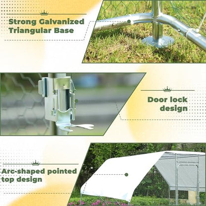 Metal Chicken Coop, 9.8 x 6.6 x6.6 Walk-in Chicken Run for 10 Chicken with Upgrade Roosting Perch, Water-Resident and Anti-UV Cover, Sturdy Flat Roof Chicken House for Outdoor Farm Use - color: Flat Roof
