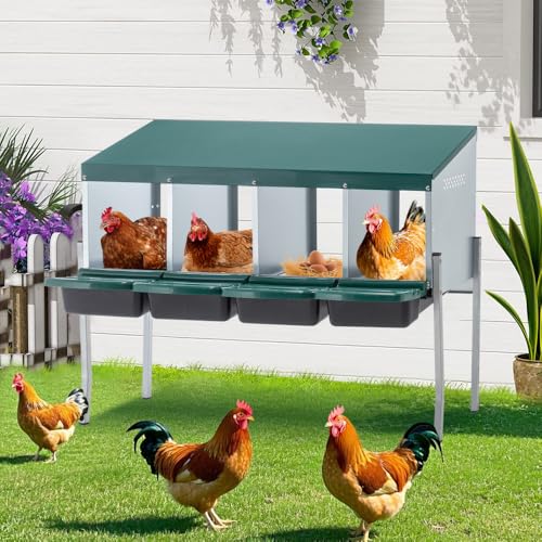 10-Bay Galvanized Steel Nesting Box for Chickens and Ducks, Wall-Mounted Poultry Laying Coop with Ventilation, Durable Rust-Resistant Design for Backyard Farms (4-Hole with Legs,Green) - color: 4-Hole With Legs,Green