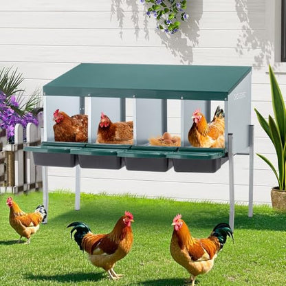 10-Bay Galvanized Steel Nesting Box for Chickens and Ducks, Wall-Mounted Poultry Laying Coop with Ventilation, Durable Rust-Resistant Design for Backyard Farms (4-Hole with Legs,Green) - color: 4-Hole With Legs,Green