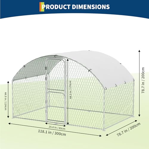 Chicken Coop 9.8x6.5x6.5ft, Walk-in Large Metal Chicken Run with Cover, Chickens Poultry Cage with Double Door, Walk in Chicken Poultry Pen for Outdoor Farm Yard - size: 6.5'L x 9.8'W x 6.5'H