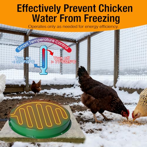 Chicken Water Heater for Winter, 125W Poultry Waterer Heated Base 31.4cm / 12.4in for Metal or Plastic Drinkers 1–5 Gallon, Freeze Proof Thermostat Deicer Chicken Drinker Heater - size: 1 PACK