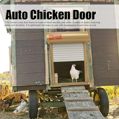 Automatic Chicken Coop Door, Solar Powered Timer Control with LED Display for Poultry Safety Duck Goose Farm, Metal Plastic Construction (Gold) - color: Gold