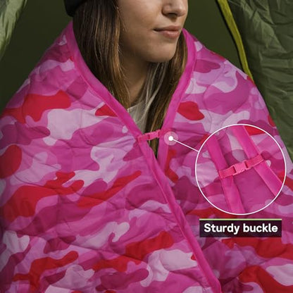 Mirzoyan Woobie Blanket, Military Poncho Liner Camo Insulated Camping Woobie Blanket for Outdoor Hiking (Pink with Zipper) - color: Pink With Zipper