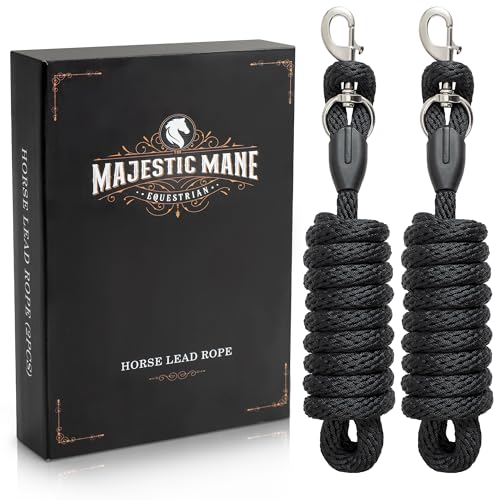 Premium Horse Lead Rope (2 Pack) – 10 ft Soft Braided Lead Rope for Horses with Snap Halter Attachment, Replaceable Snap, Soft & Secure Grip, Daily Horse Tack & Supplies