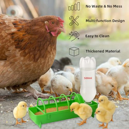 4 Pack 2-in-1 Chicken Feeder and Waterer Kit, Spliceable No Waste Quail Feeder Automatic Waterer, Chick Coop Accessories for Chicken, Ducks, Quail and Pigeons - color: Green