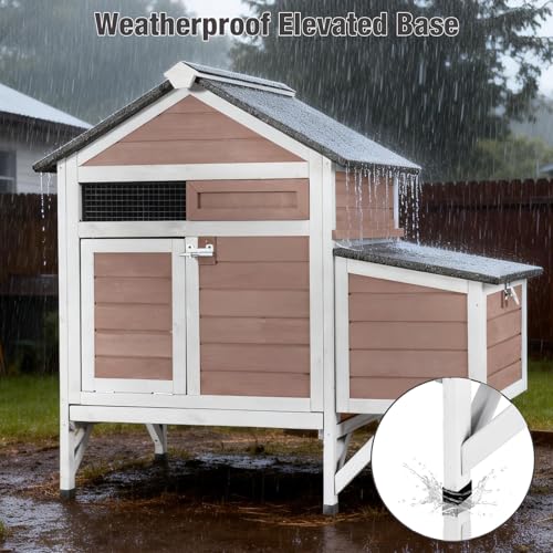 Small Chicken Coop with 2 Nesting Boxes, Wooden Hen House for 1-2 Chickens, Waterproof Asphalt Roof Poultry Hutch with Wildlife-Proof Latches, Roosting Bar and 4 Ground-Clearing Legs - color: Brown