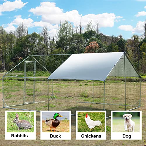 Large Metal Chicken Coop Walk-in Poultry Cage Hen Run House Spire Shaped Cage with Waterproof and Anti-Ultraviolet Cover for Outdoor Backyard Farm Use - size: 236.2"L x 118.1"W x 76.8"H