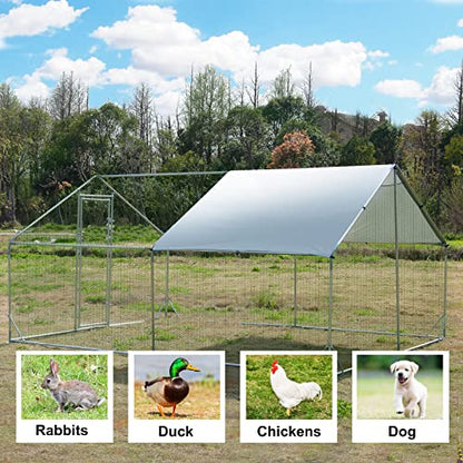 Large Metal Chicken Coop Walk-in Poultry Cage Hen Run House Spire Shaped Cage with Waterproof and Anti-Ultraviolet Cover for Outdoor Backyard Farm Use - size: 236.2"L x 118.1"W x 76.8"H