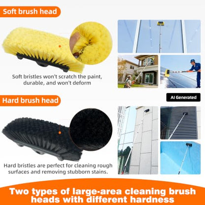 16FT Car Wash Brush with Long Handle, Car Cleaning Brush with 12" Soft Bristle and 12" Hard Bristle, 4-16Ft Telescopic Pole for Scratch-Free Cleaning Truck,RV, Boats,House Siding,Floors,Solar Panels - color: 16ft-orange