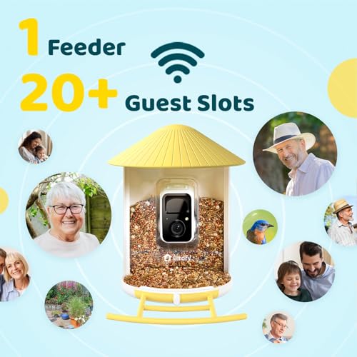 NETVUE by Birdfy Smart Bird Feeder with Camera – AI Identifies Birds Species 2MP Night Vision & App Alerts, 2.4Ghz Wi-Fi Connect IP65 Weatherproof Bird Camera-Gift for Backyard BirdWatchers, Yellow - color: Yellow, style: AI Solar