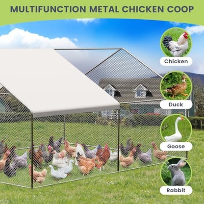 GarveeTech Large Walk-in Chicken Coop with Run, 9.8' x 13.1' Outdoor Chicken Runs for Yard with Cover, Metal Poultry Cage for Chickens, Ducks, Birds - size: 153.5"L x 118.1"W x 78.0"H