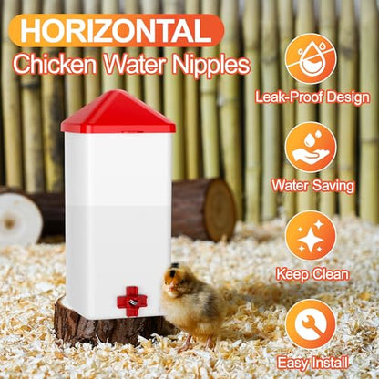 ZenxyHoC No Waste Chicken Feeders and Waterers - 4 Set with Water Nipples | for Buckets Barrels Bins Troughs No Waste Chicken Feeder - size: 4 Ports and 4 Nipples Standard