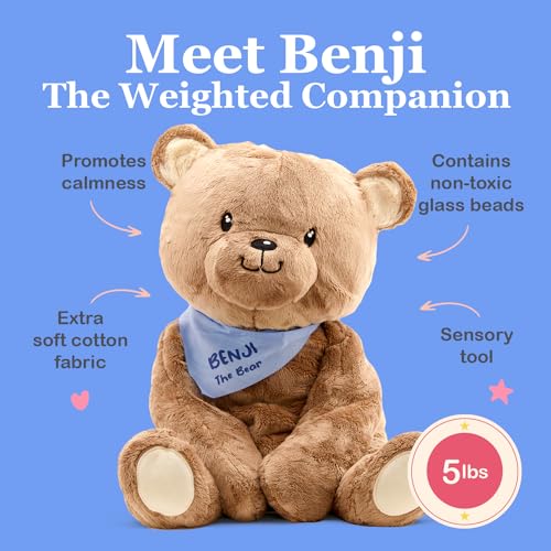 Lilly's Love Weighted Stuffed Animals for Adults & Kids — 5lb Calming Bear Plush for Anxiety, ADHD & Sensory | Machine Washable Weighted Stuffed Animal w/Removable Insert | Benji The Bear - color: Bear
