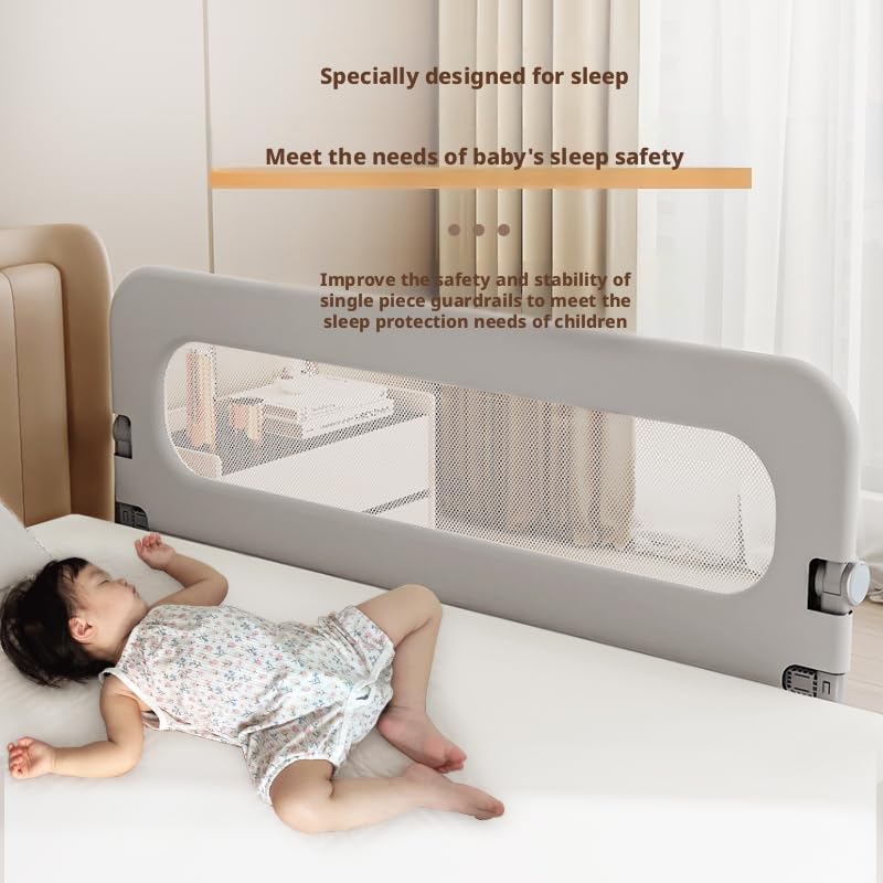 Baby Bed Rail Guard for Toddlers, Grey, Oxford Fabric, Iron Pipe, Rectangular, Swing Down Bedrail, Extra Tall Child Safety Side Railing for Crib, Twin, Full, Queen Bunk Size Bed (47 Inch) - size: 47 Inch