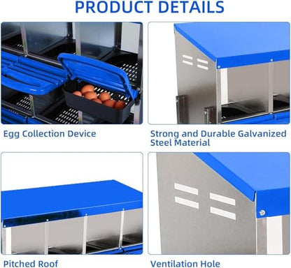 8 Hole Chicken Nesting Boxes - Nesting Boxes Chicken with Roll Away Design & Lid Cover,Easy Egg Collection, Hen Roosting Nest, Durable Poultry Laying Boxes for Hens - color: Blue, size: 8 Cells