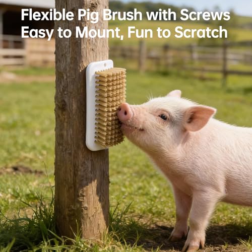 2Pcs Pig Enrichment Toys, Mini Pig Self Cleaning Brushes with Anti Slip Grip & Dual Hanging Holes, Encourages Natural Behavior and Reduces Boredom, Easy Install for Pens, Barns, Yards, Stalls