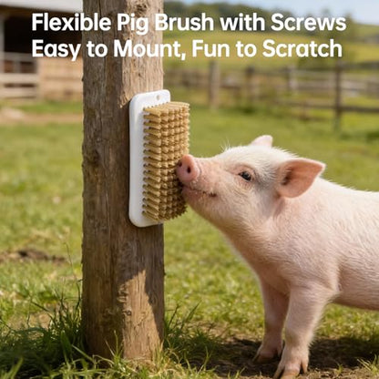 2Pcs Pig Enrichment Toys, Mini Pig Self Cleaning Brushes with Anti Slip Grip & Dual Hanging Holes, Encourages Natural Behavior and Reduces Boredom, Easy Install for Pens, Barns, Yards, Stalls