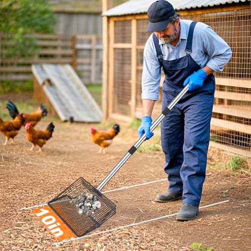 BABORUI 10 Inch Large Chicken Poop Scooper, Adjustable Litter Scooper for Chicken, Detachable Stainless Steel Heavy Duty Poop Shovel, Chicken Coop Cleaning Tools and Accessories