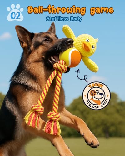 Swooflia Durable Squeaky Dog Toy - Interactive Plush Cute Duck with Rope Legs, Teeth Cleaning Tug Toy for Small Medium and Large Dogs, Puppy Chew Toy for Training and Play - color: Yellow