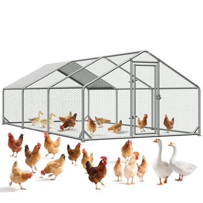 Large Chicken Coops for 20/30/50 Chickens,Outdoor Metal Walkin Poultry Cag with Cover Lockable Doors,Ducks Coop and Other Small Animals for Yard/Farm/Ranch (19.72'L x 9.88'W x 6.59'H) - size: 19.72'L x 9.88'W x 6.59'H
