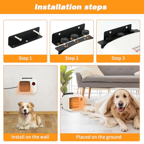 Dog House Heater with Thermostat,Wall-Mounted Dog Heater with 6.5FT Bite Proof Wire,Heaters for Dogs House with Safe Overheat Protection(2 Heating Mode200W/400W)-White - color: White
