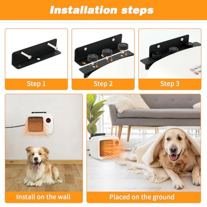 Dog House Heater with Thermostat,Wall-Mounted Dog Heater with 6.5FT Bite Proof Wire,Heaters for Dogs House with Safe Overheat Protection(2 Heating Mode200W/400W)-White - color: White